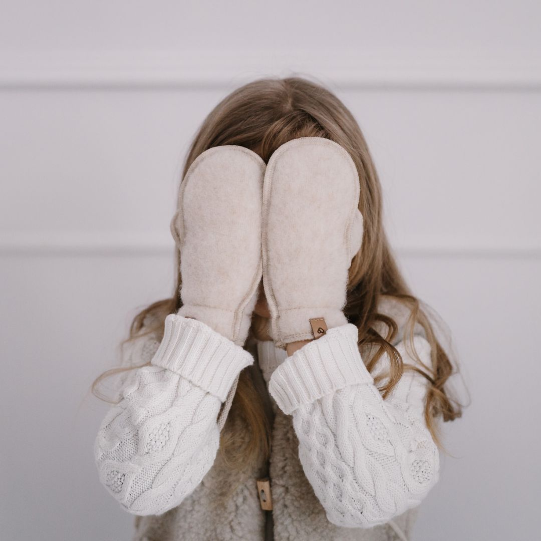 1 - 3 yrs Wool Mittens in Beige - 100% Wool - Bump & Milk