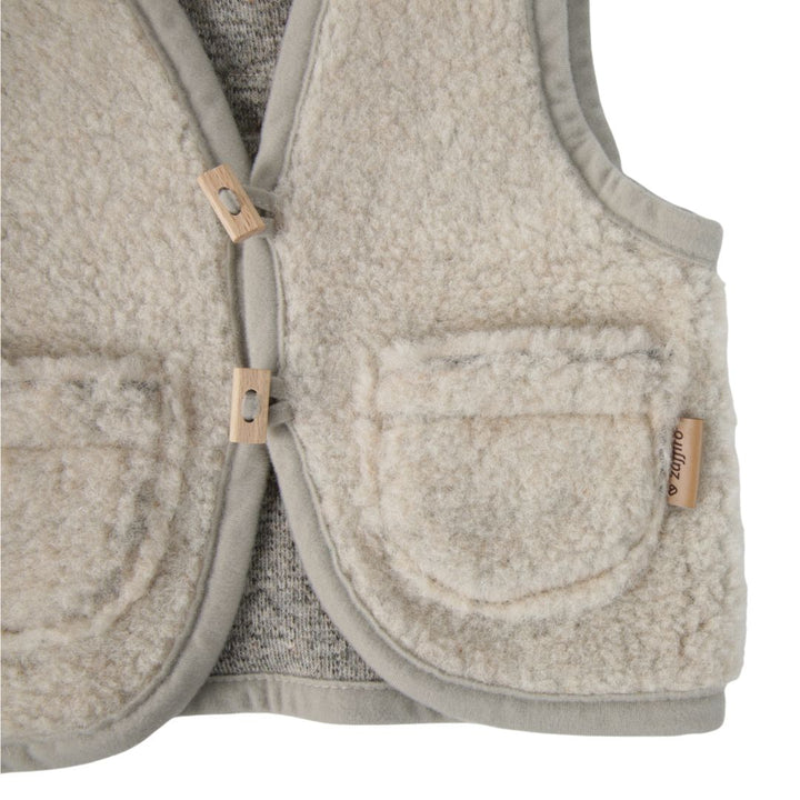 100% Wool Fleece Gillet with Buttons - Beige - Bump & Milk