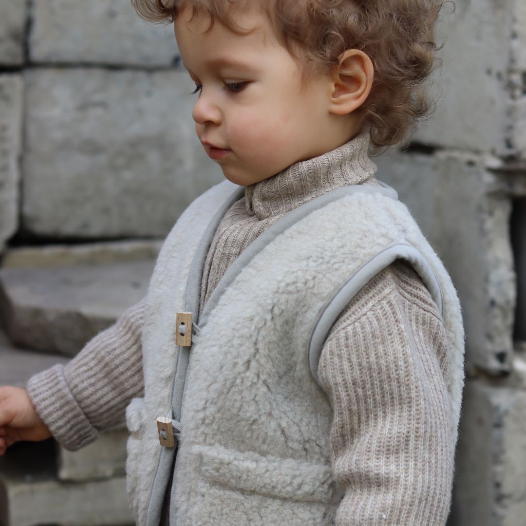 100% Wool Fleece Gillet with Buttons - Beige - Bump & Milk