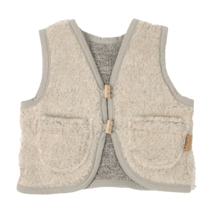 100% Wool Fleece Gillet with Buttons - Beige - Bump & Milk