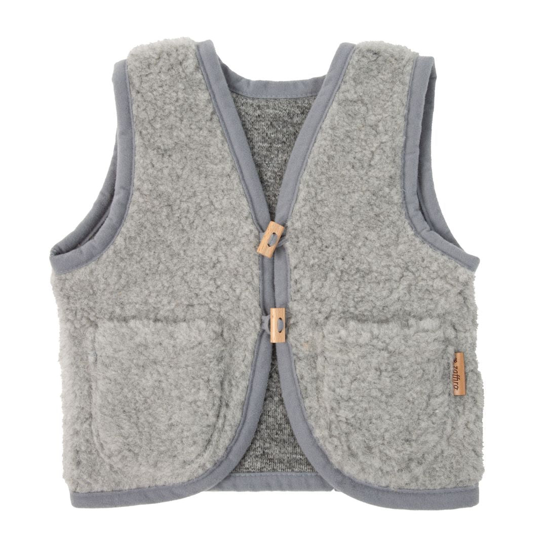 100% Wool Fleece Gillet with Buttons - Grey - Bump & Milk