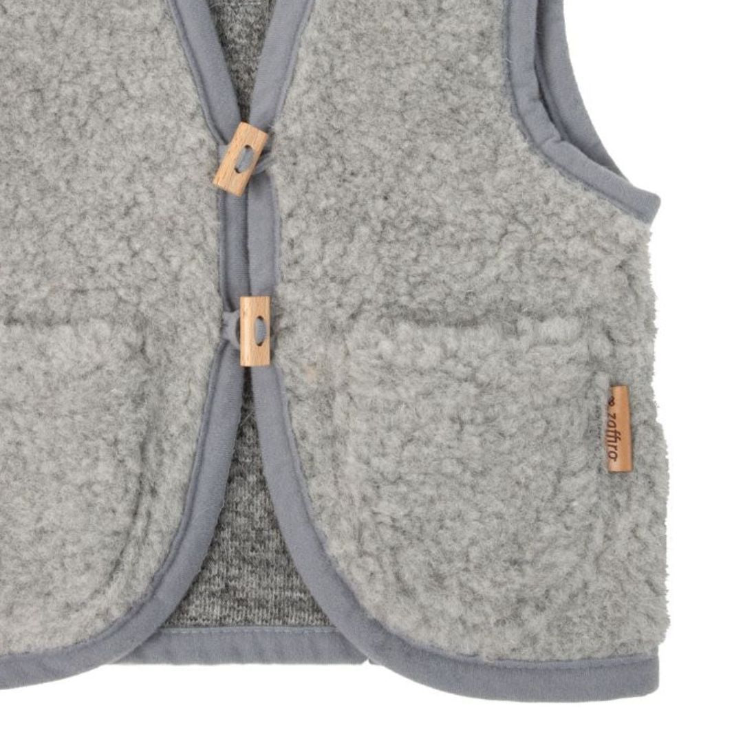 100% Wool Fleece Gillet with Buttons - Grey - Bump & Milk