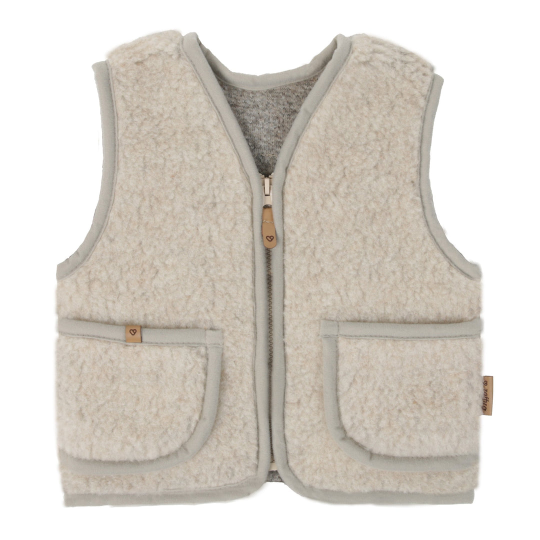 100% Wool Fleece Gillet with Zipper - Beige - Bump & Milk