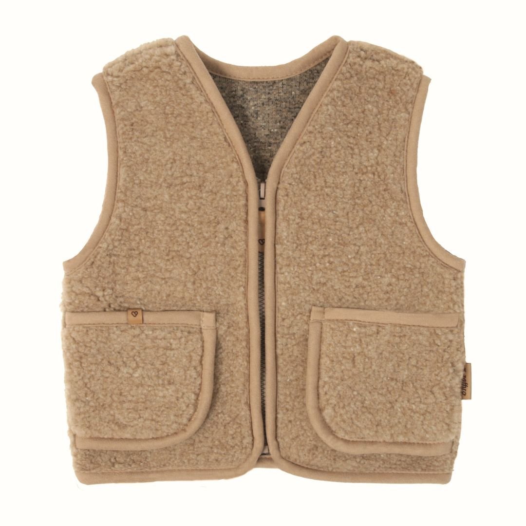 100% Wool Fleece Gillet with Zipper - Brown - Bump & Milk