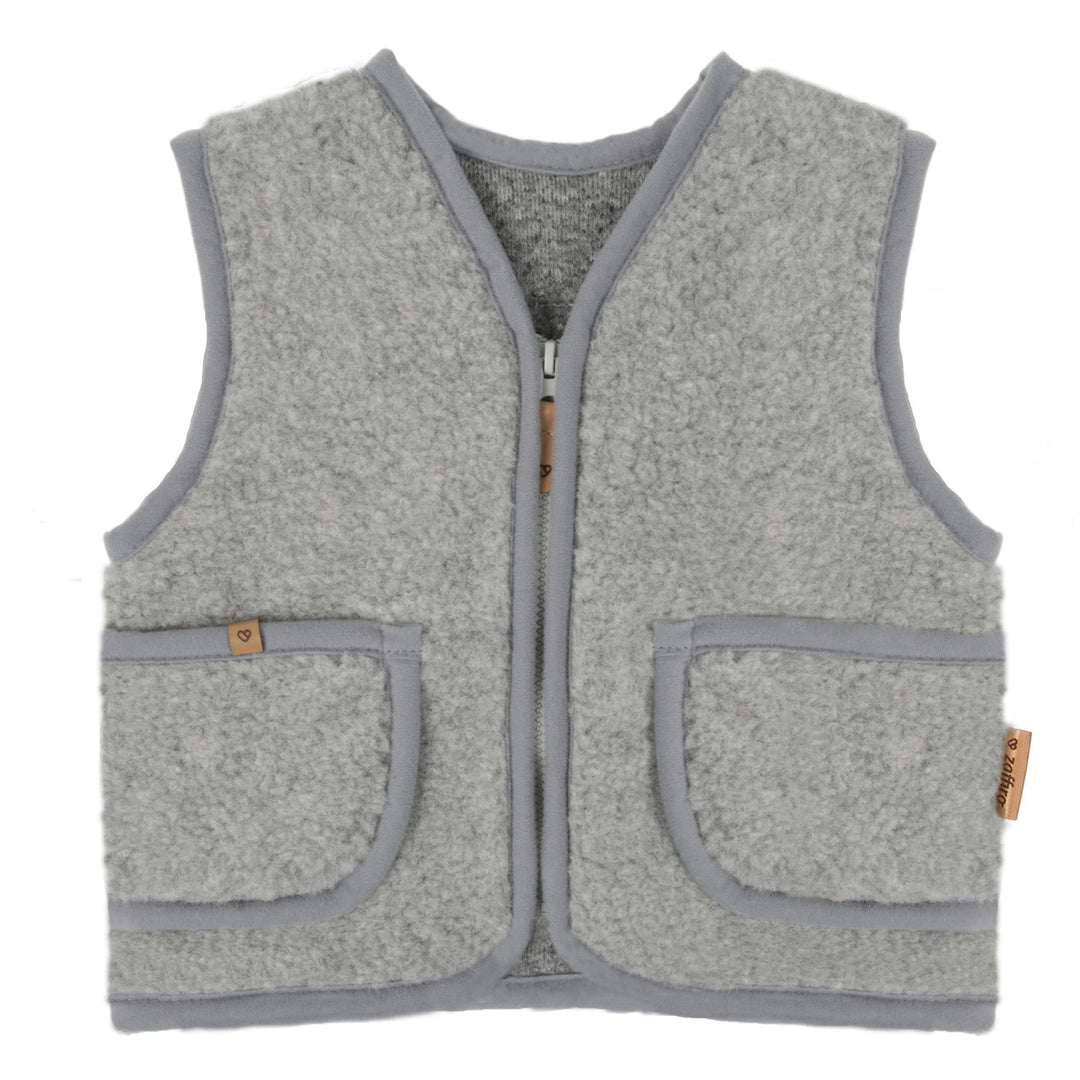 100% Wool Fleece Gillet with Zipper - Grey - Bump & Milk