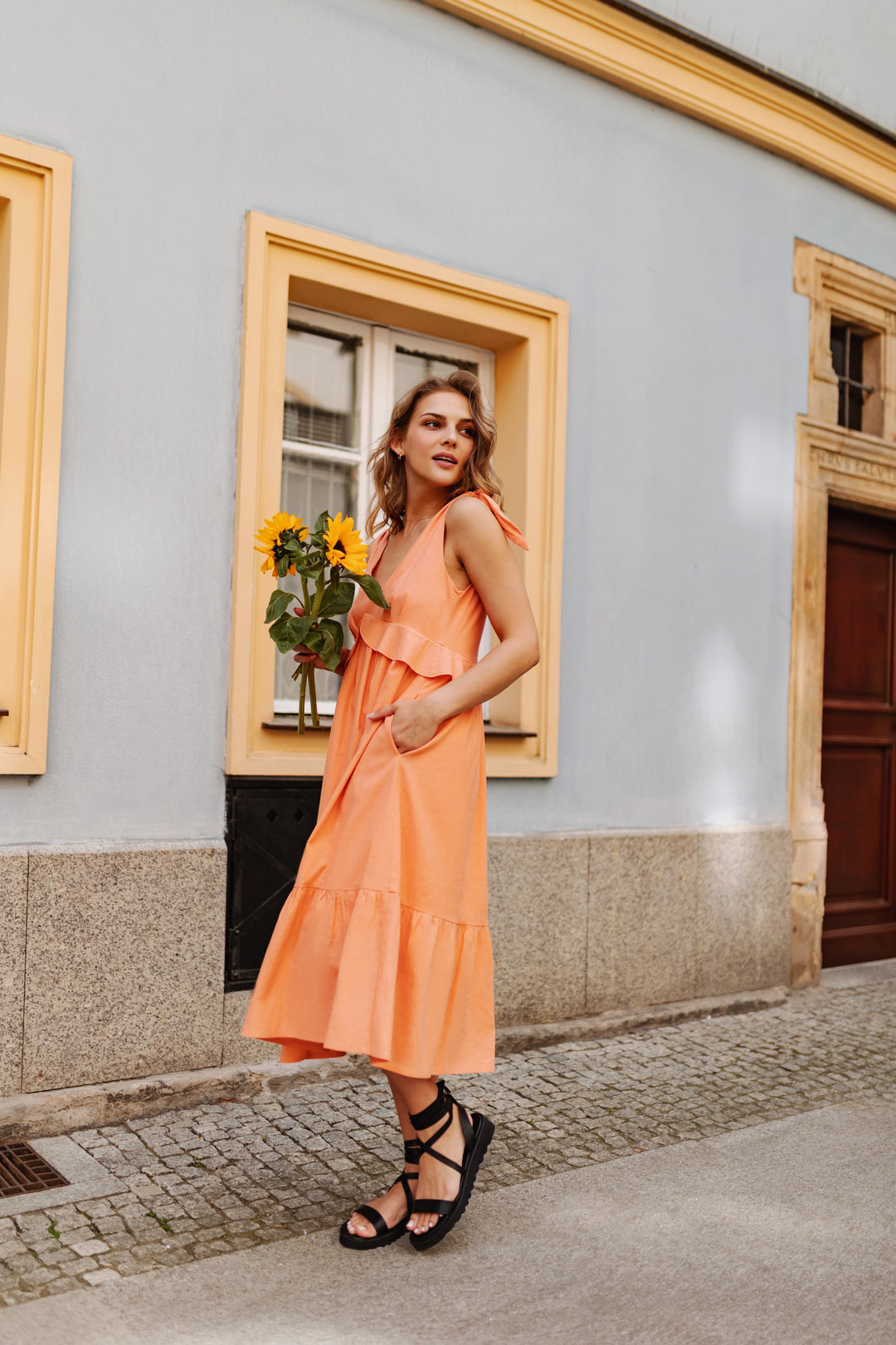Sienna Midi Dress in Orange