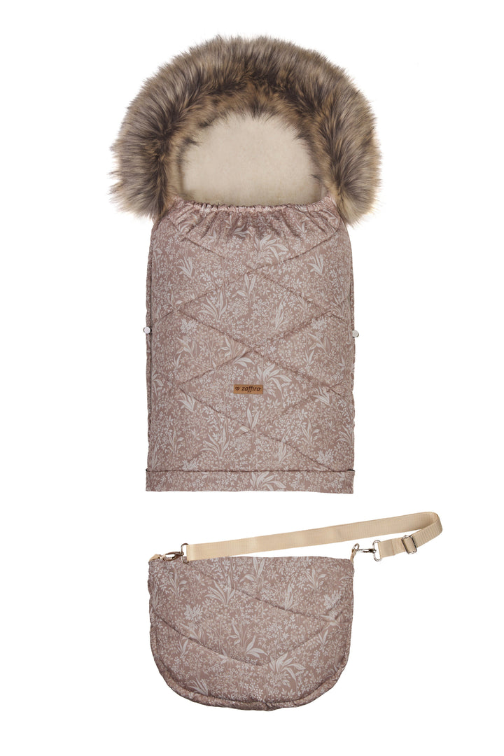 GrowUp 4.0 Footmuff Lined with 100% Sheepskin 0 - 4 yrs - Camel Print - Bump & Milk